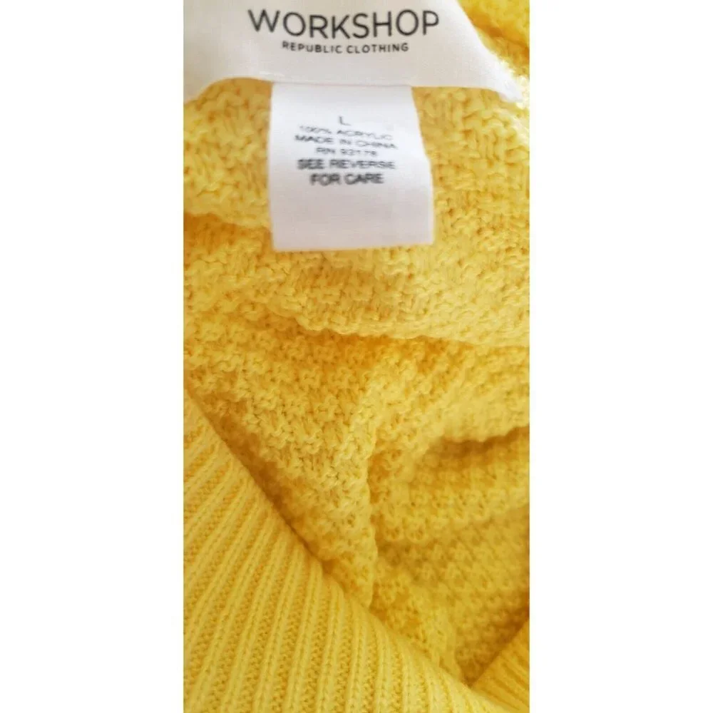 WORKSHOP REPUBLIC CLOTHING KNIT  YELLOW  SPLIT LONG SLEEVE SWEATER SIZE LARGE - Picture 4 of 7